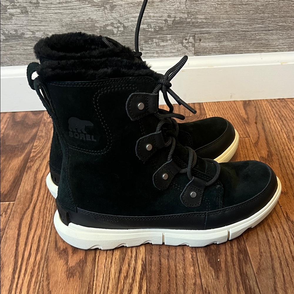 Sorel Black and White Lace-Up Boots